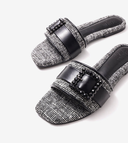 Embellished Buckle Slip-On Flats - White