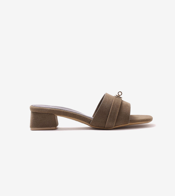 Classic Mules Block Heels - Taupe