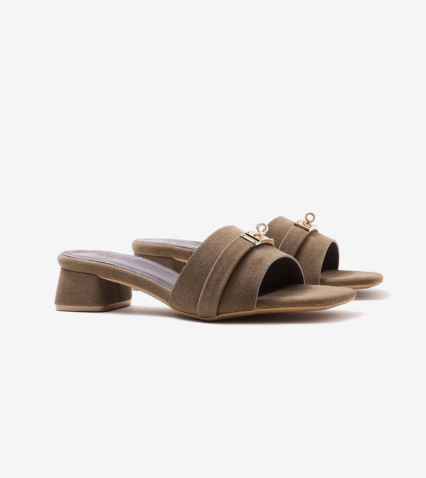 Classic Mules Block Heels - Taupe