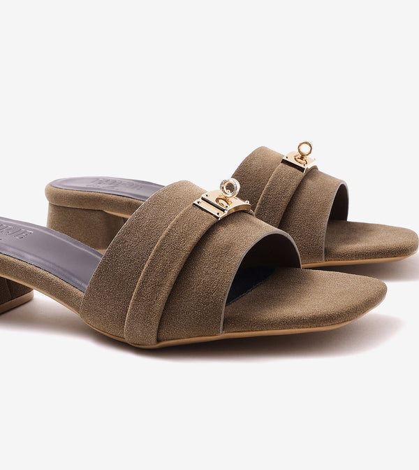 Classic Mules Block Heels - Taupe