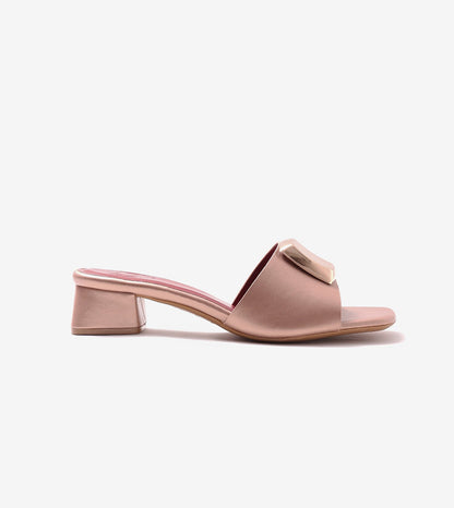 Embellished Detail Block Heels - Peach