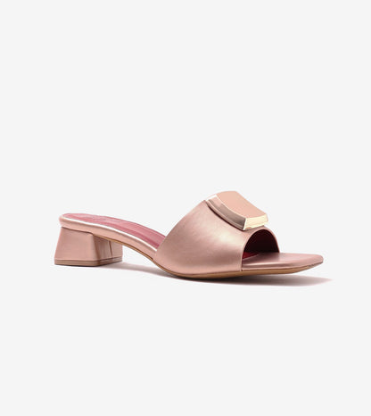 Embellished Detail Block Heels - Peach