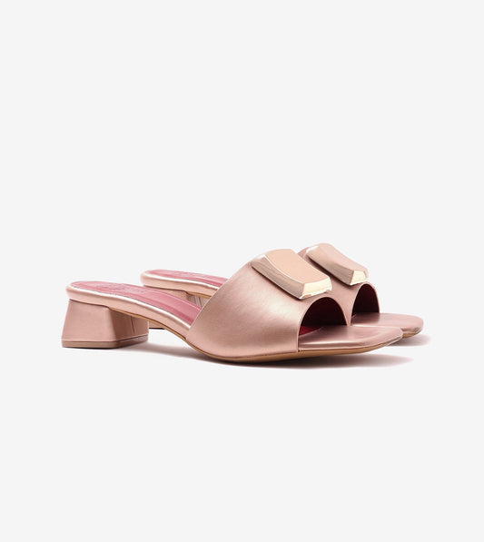 Embellished Detail Block Heels - Peach