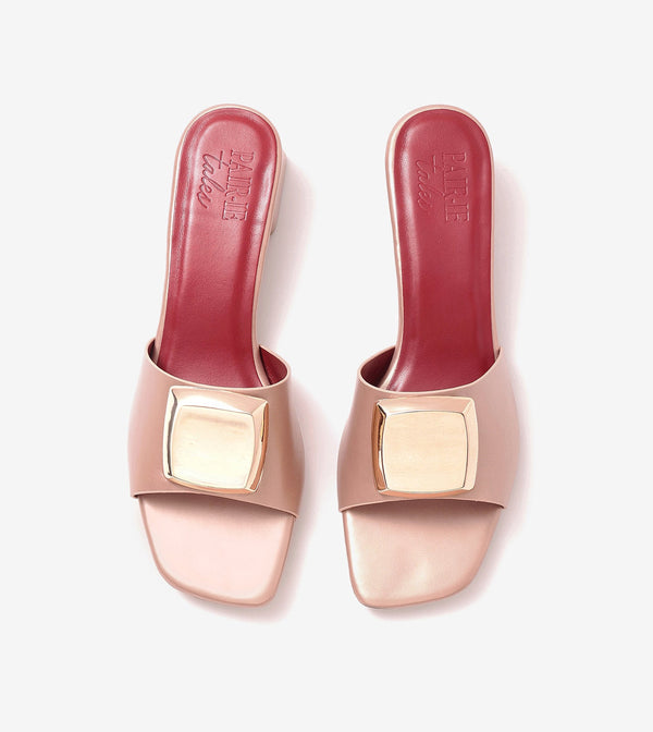 Embellished Detail Block Heels - Peach