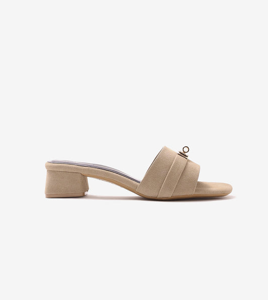 Classic Mules Block Heels - Beige