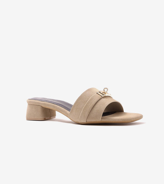 Classic Mules Block Heels - Beige