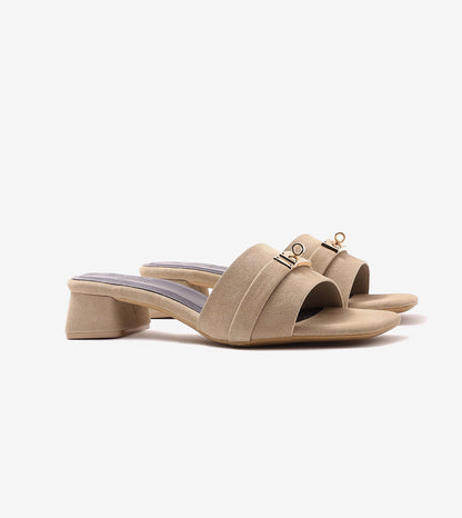 Classic Mules Block Heels - Beige