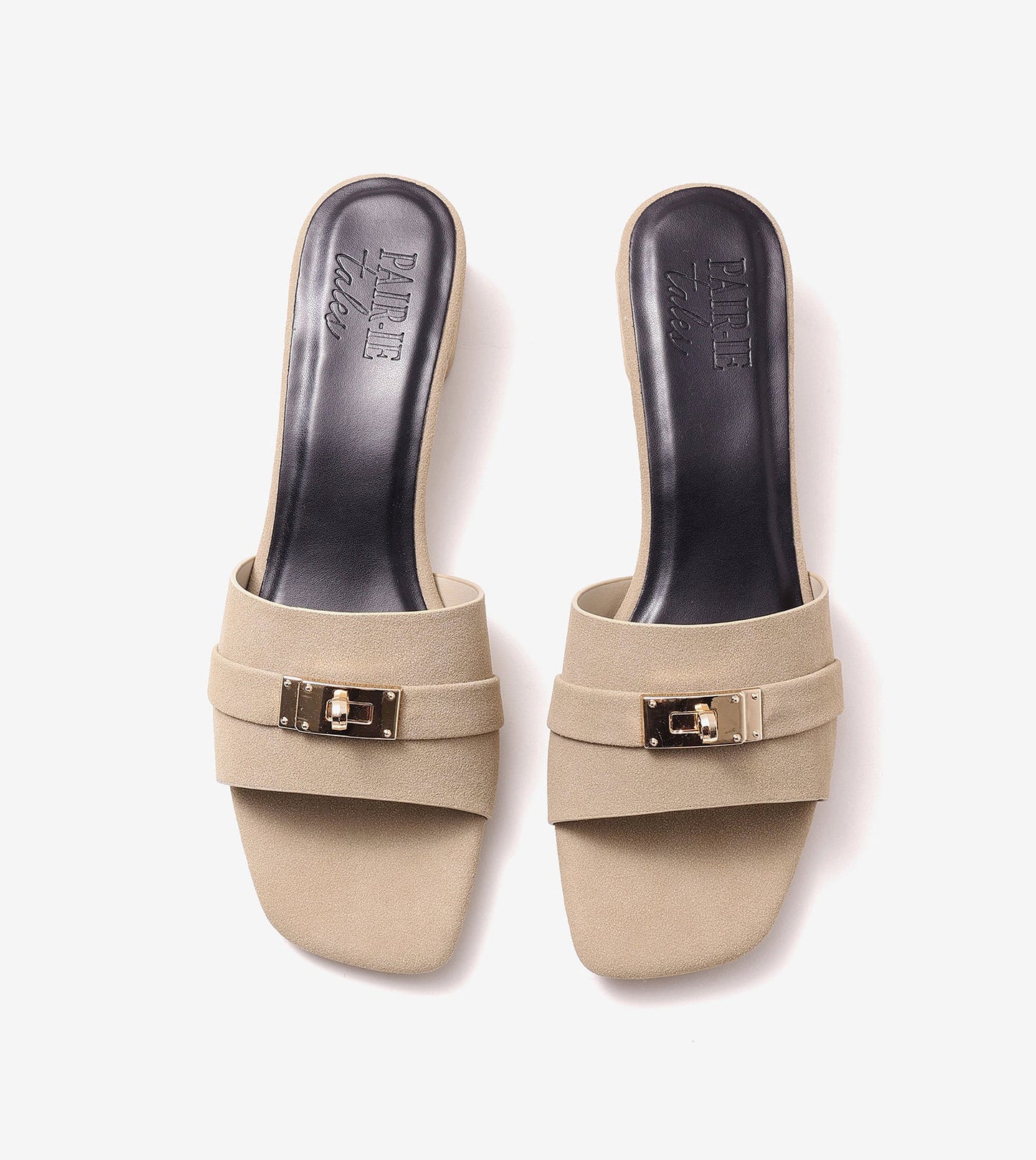 Classic Mules Block Heels - Beige