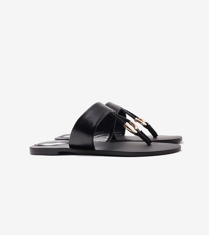 Color Block T-strap Flats - Black