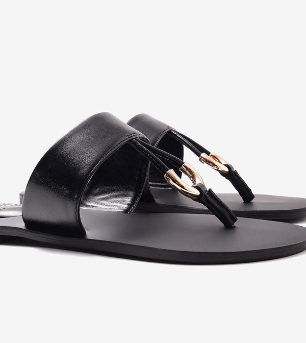 Color Block T-strap Flats - Black