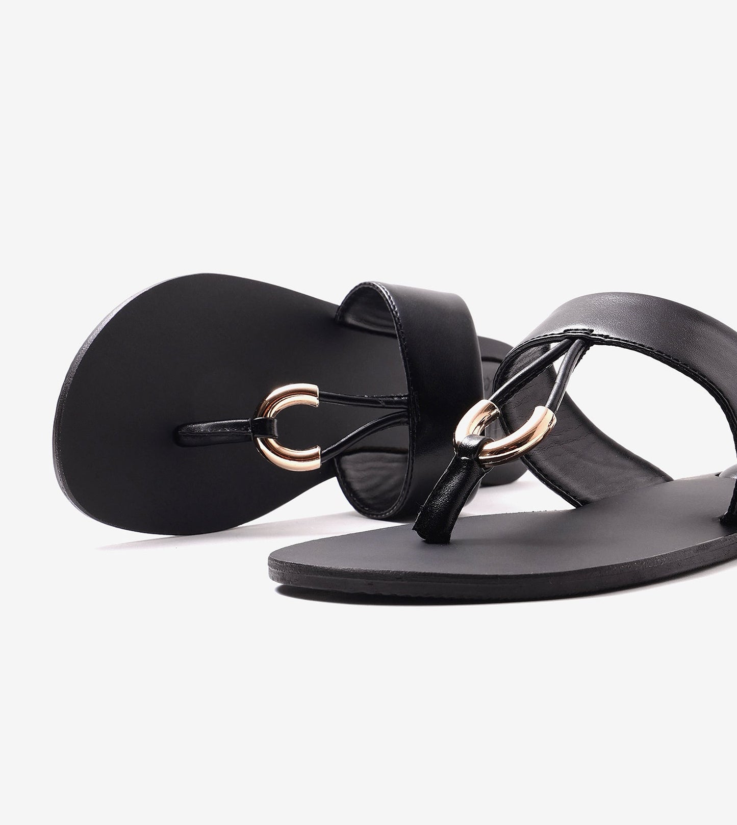 Color Block T-strap Flats - Black