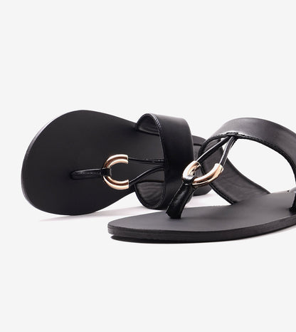 Color Block T-strap Flats - Black