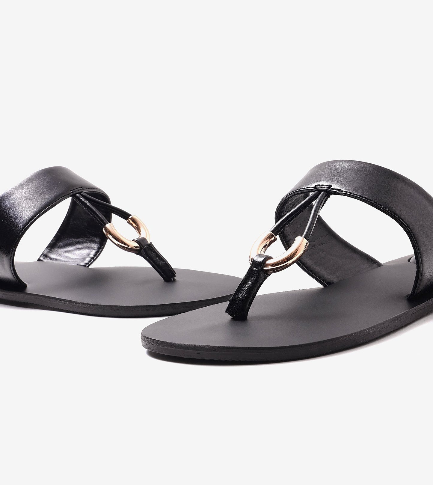 Color Block T-strap Flats - Black