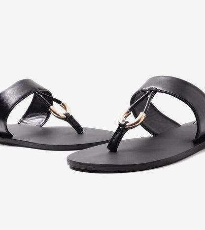 Color Block T-strap Flats - Black