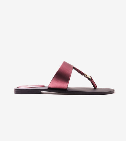 Color Block T-strap Flats - Metallic Maroon