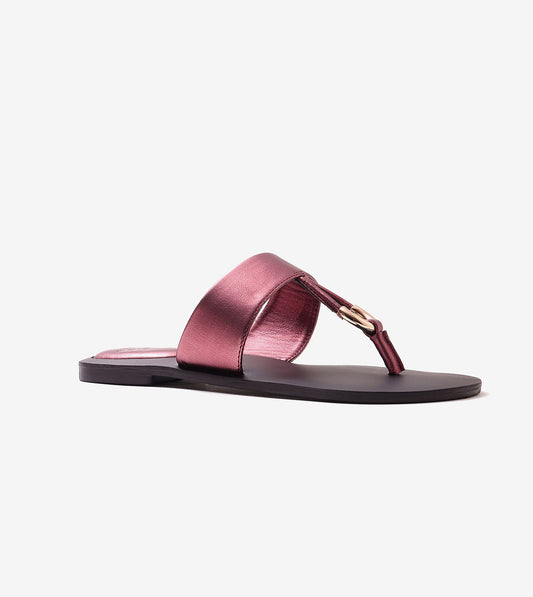 Color Block T-strap Flats - Metallic Maroon