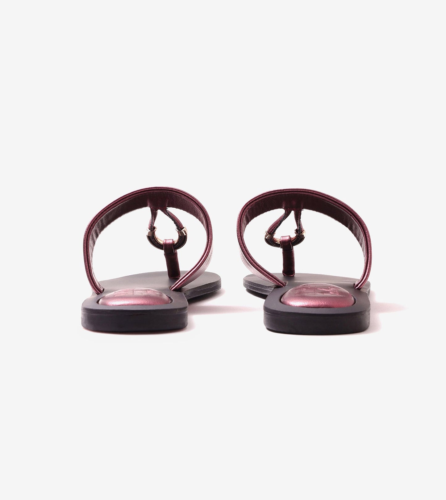 Color Block T-strap Flats - Metallic Maroon