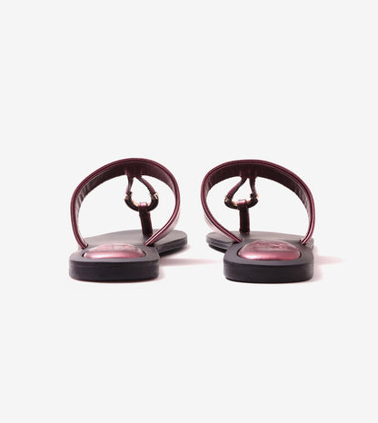 Color Block T-strap Flats - Metallic Maroon