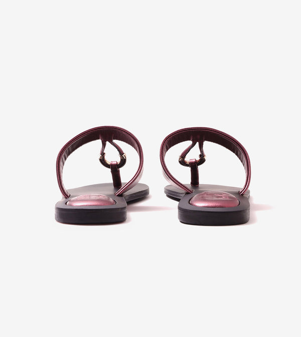 Color Block T-strap Flats - Metallic Maroon