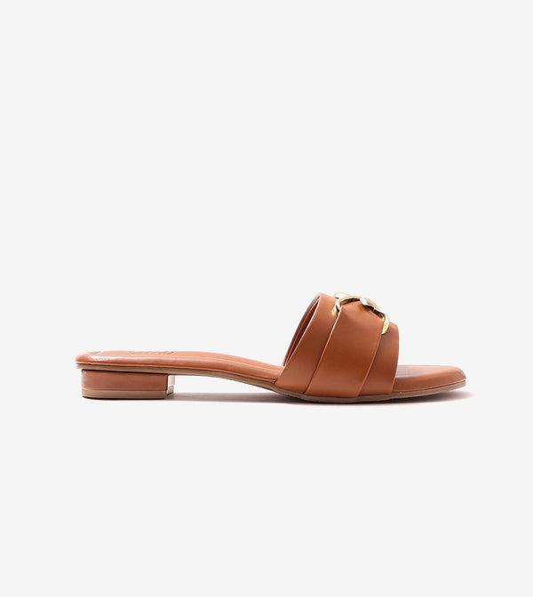 Slip-on Flats with Metallic Trim - Tan