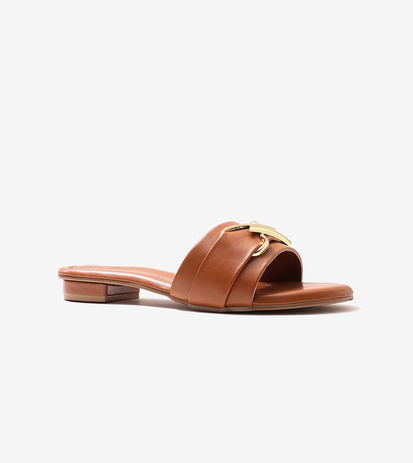 Slip-on Flats with Metallic Trim - Tan