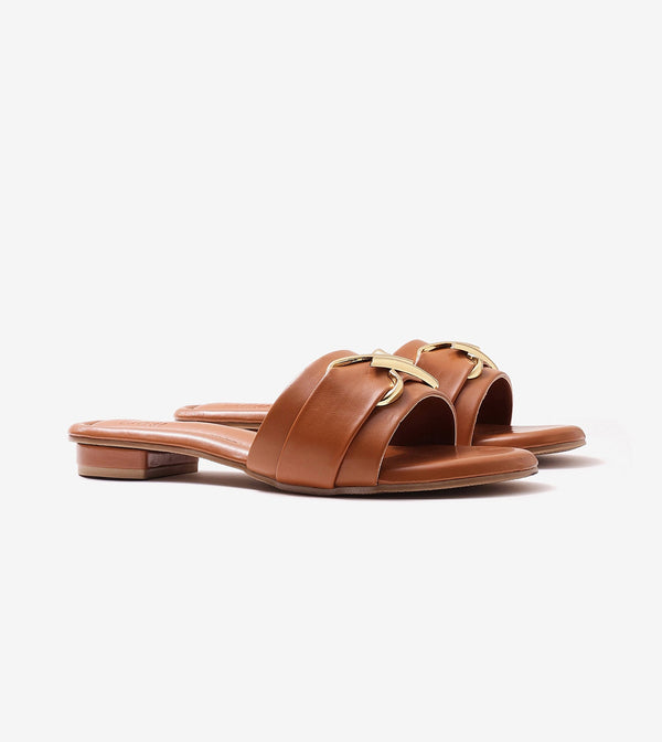 Slip-on Flats with Metallic Trim - Tan
