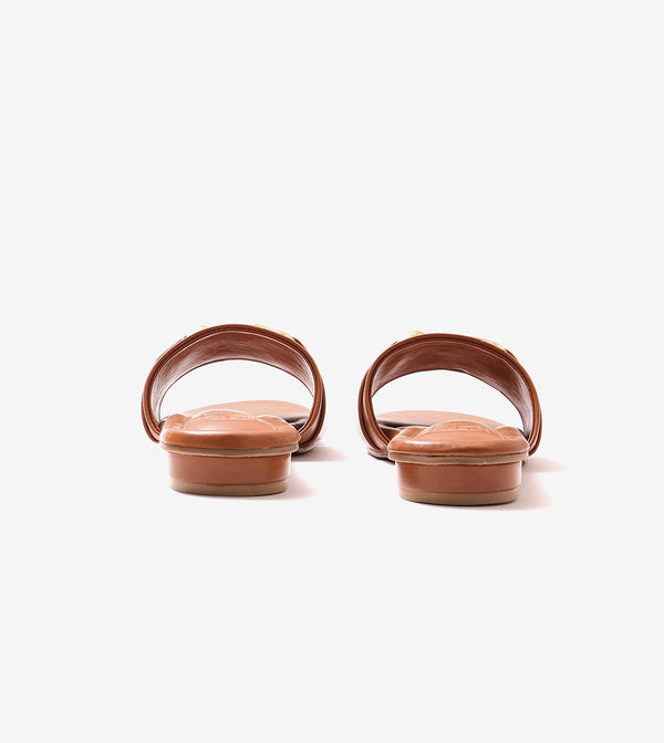 Slip-on Flats with Metallic Trim - Tan