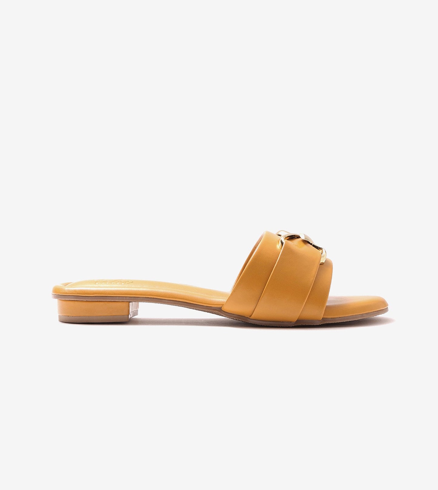 Slip-on Flats with Metallic Trim - Mustard