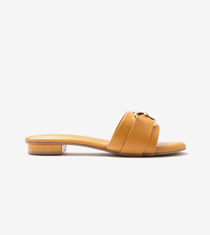 Slip-on Flats with Metallic Trim - Mustard