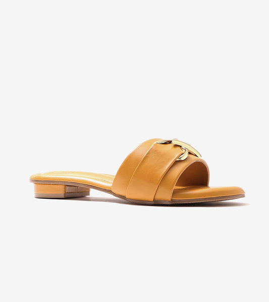 Slip-on Flats with Metallic Trim - Mustard