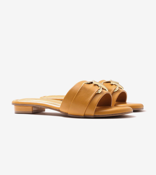Slip-on Flats with Metallic Trim - Mustard