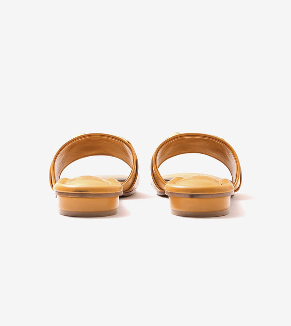 Slip-on Flats with Metallic Trim - Mustard