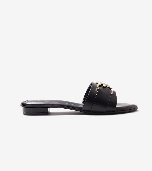 Slip-on Flats with Metallic Trim - Black