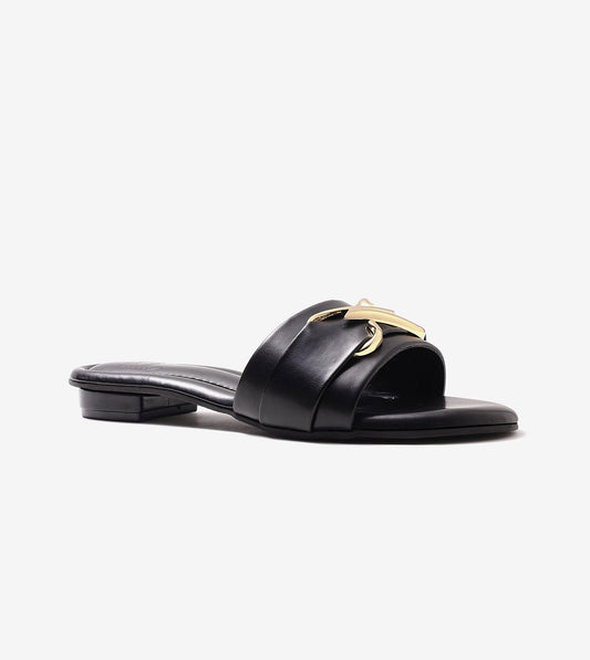 Slip-on Flats with Metallic Trim - Black