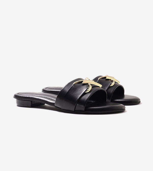 Slip-on Flats with Metallic Trim - Black