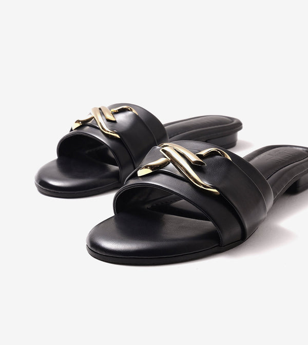 Slip-on Flats with Metallic Trim - Black