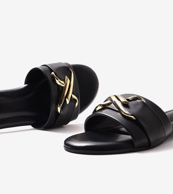 Slip-on Flats with Metallic Trim - Black