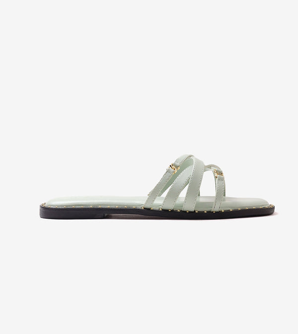 Multi-Strap Flats with Gold Accent - Light Green