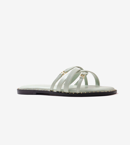 Multi-Strap Flats with Gold Accent - Light Green