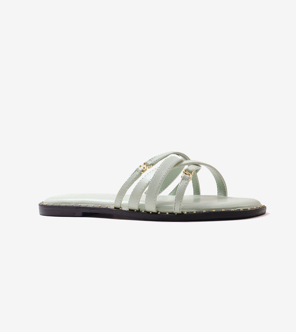 Multi-Strap Flats with Gold Accent - Light Green