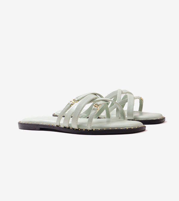 Multi-Strap Flats with Gold Accent - Light Green