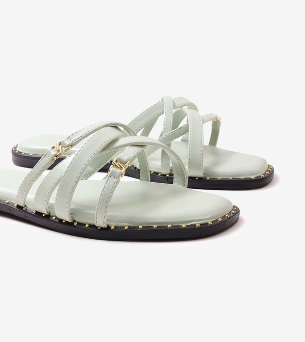 Multi-Strap Flats with Gold Accent - Light Green