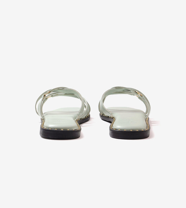 Multi-Strap Flats with Gold Accent - Light Green