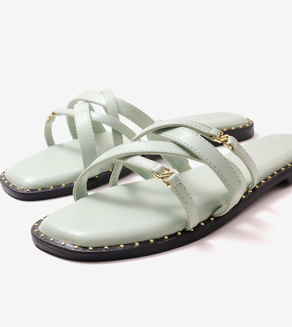 Multi-Strap Flats with Gold Accent - Light Green