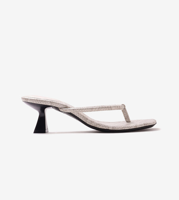 Snake Print Slip On Kitten Heels - Light Grey