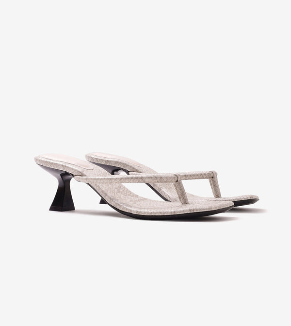 Snake Print Slip On Kitten Heels - Light Grey
