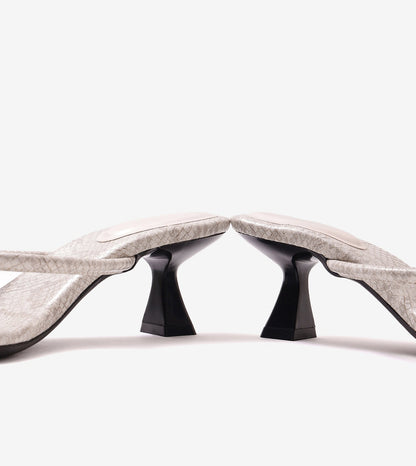 Snack Print Slip On Kitten Heels - Light Grey