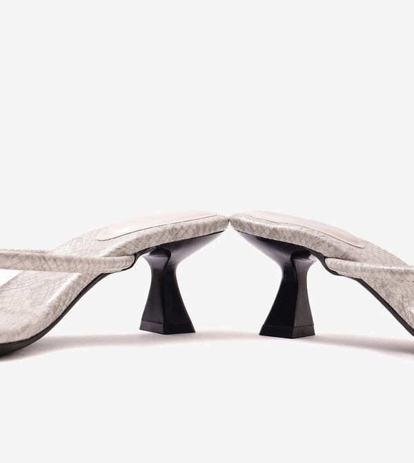 Snake Print Slip On Kitten Heels - Light Grey