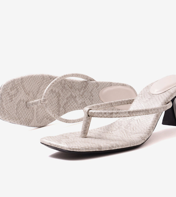 Snake Print Slip On Kitten Heels - Light Grey