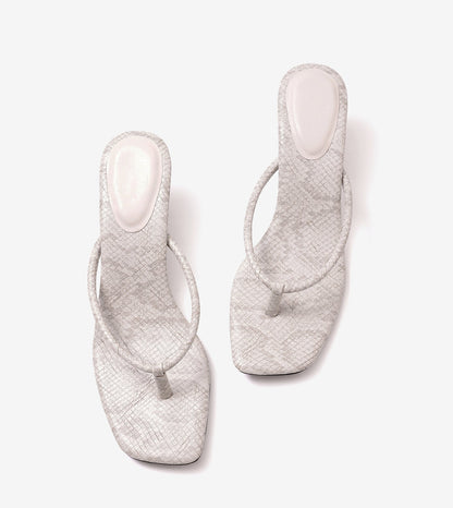 Snack Print Slip On Kitten Heels - Light Grey